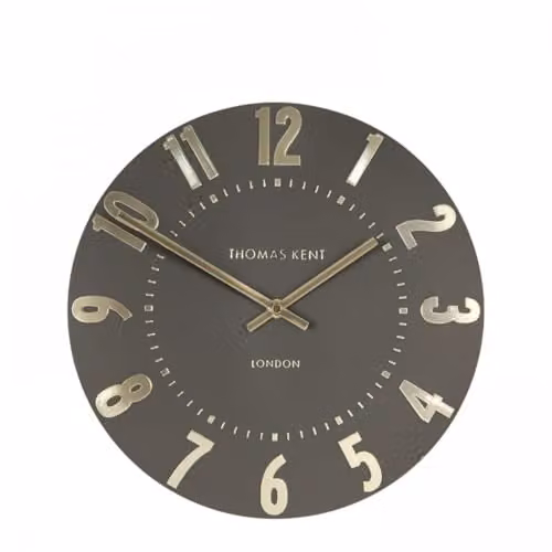 Thomas Kent Mulberry Espresso Small Round Analog Wall Clock in Beige, Diameter: 30 cm