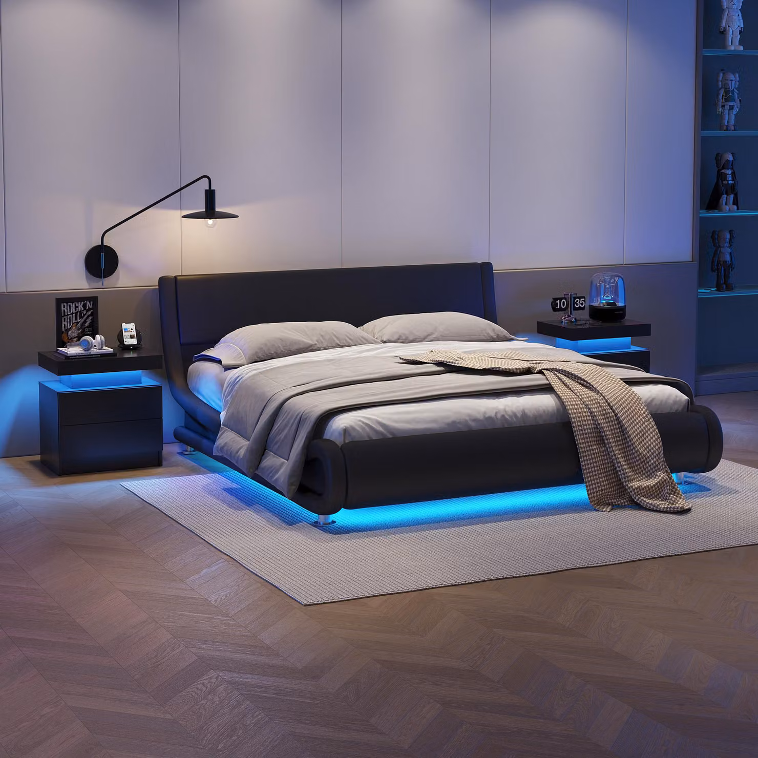 Aosom.UK Modern Black Space-Saving Nightstand with 2 Drawers and Adjustable Integrated LED Lights, W: 49 cm, D: 35 cm, H: 52 cm – 4