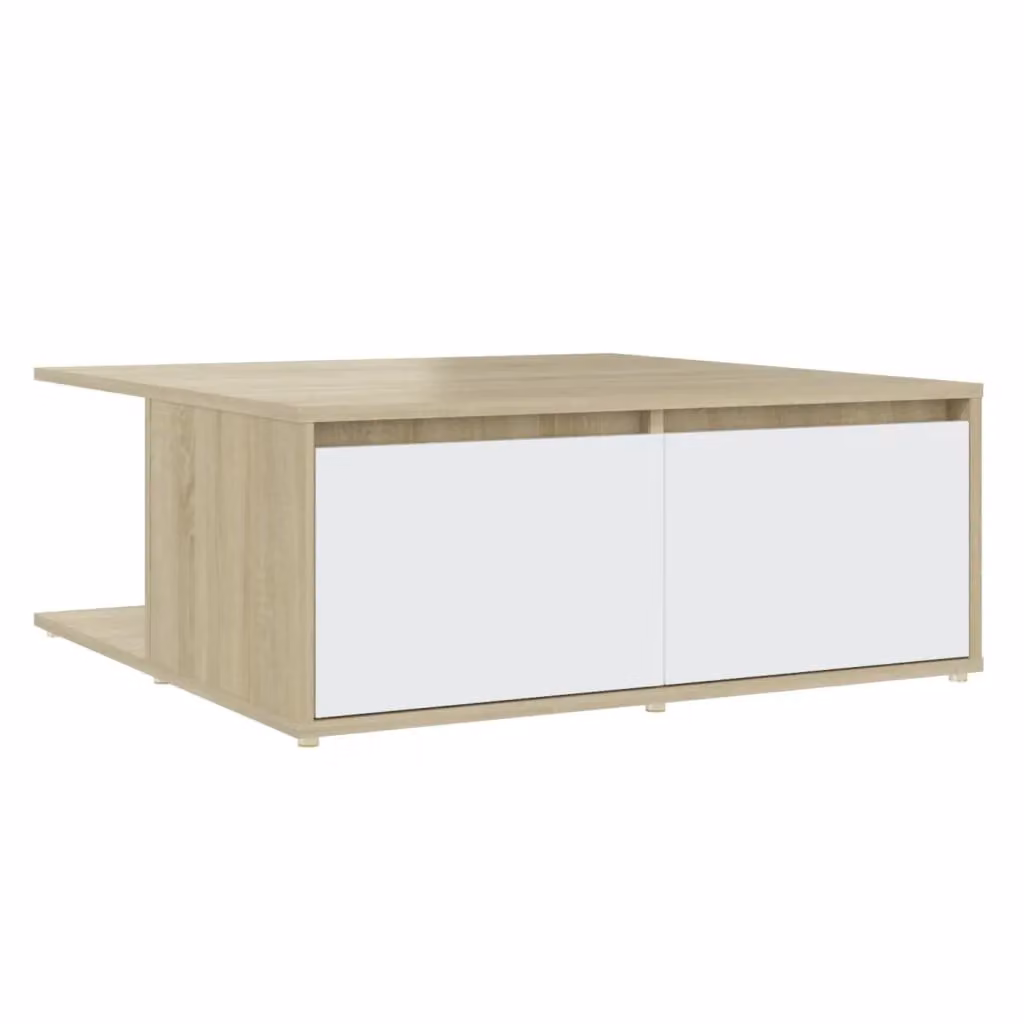 Berkfield Home Square Coffee Table in White and Sonoma Oak, W/D/H: 80 x 80 x 31 cm – 2