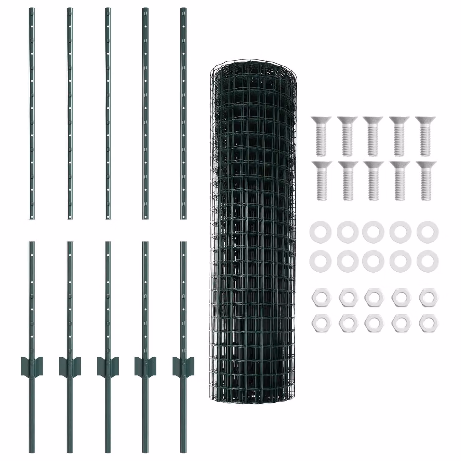 Berkfield Home Euro Fence with 5 U Posts, Green PVC-Coated Steel, W: 10 m, H: 1 m – 3