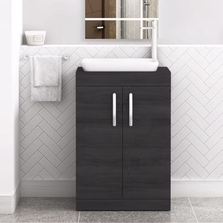 Qubix Turin 800mm Floor Standing 2 Door Bathroom Vanity Unit with Countertop Basin in Matt Black