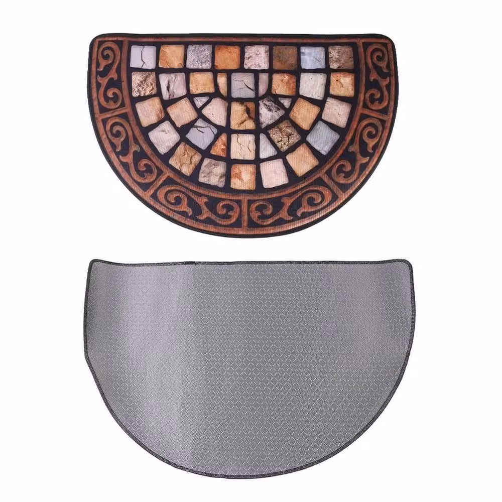 NESTLUNE Half Moon Slate Effect Heavy Duty Anti Slip Rubber Mat in Brown W/D/H: 100 x 1000 cm – 6