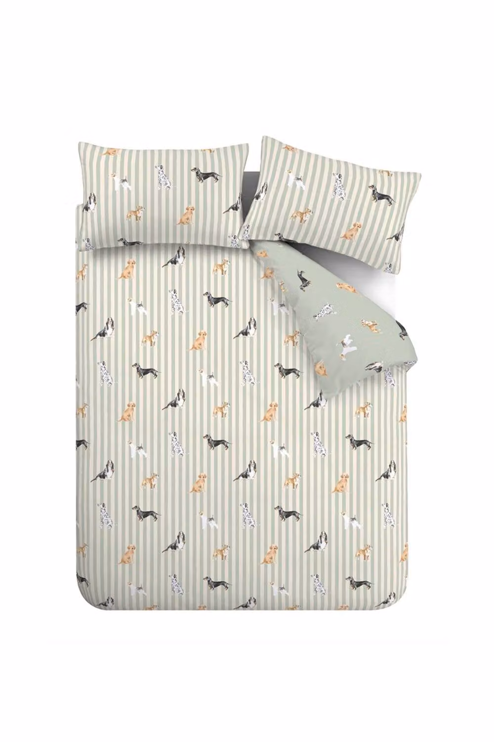 Catherine Lansfield Dog Stripe Reversible Duvet Cover and Pillowcase Set in Green, W/D/H: 180 x 200 cm and 50 x 75 cm – 3