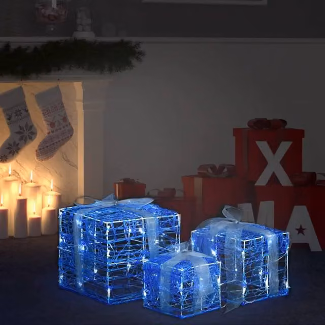 Berkfield Decorative Acrylic Christmas Gift Boxes, 3 Piece Set in Cold White and Blue