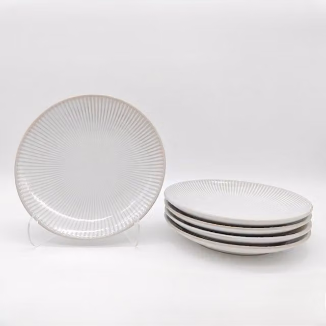Glim & Glam Beige and White Reactive Glaze Stoneware Dessert Plates, Diameter: 20.5 cm