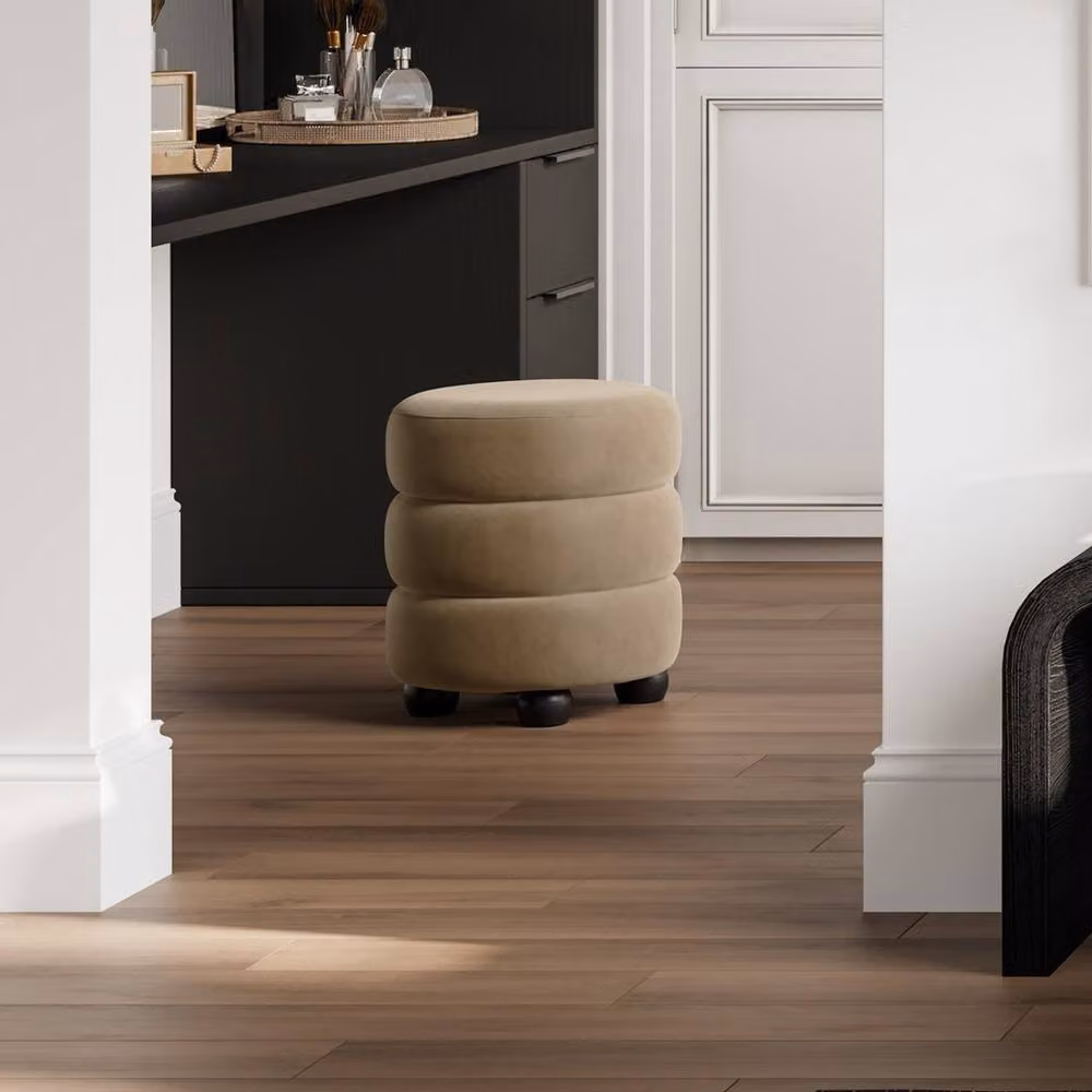 Lemon Pavilion Furniture Emi Pouffe in Brown and Black Velvet with Pine Wood Frame, W/D/H: 43 x 43 x 49.5 cm – 4