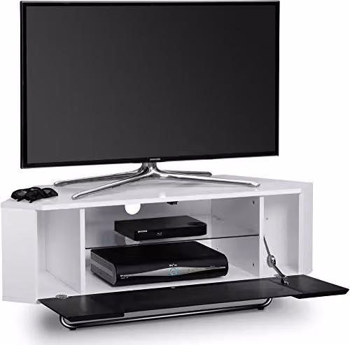 Centurion Supports Hampshire Corner-Friendly Gloss White and Black Contrast TV Cabinet for 26-50 inch Flat Screen TVs W/D/H: 111 x 40 x 41 cm – 3