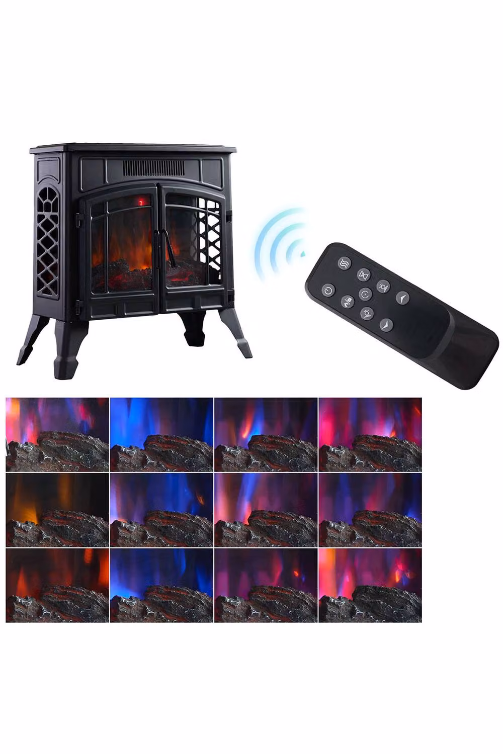 Living and Home Freestanding Electric Fireplace Heater with Remote Control, Black – 4