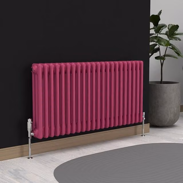 Lux Heat Horizontal 3 Column Steel Radiator in Pink, W: 101.0 cm, H: 50.0 cm