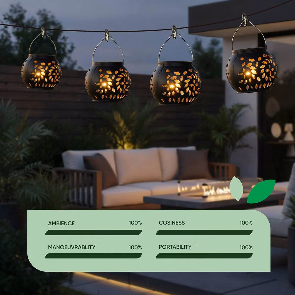 Gardenwize Pack of 4 2-in-1 Hanging or Table Solar Lantern Lights in Black – 4