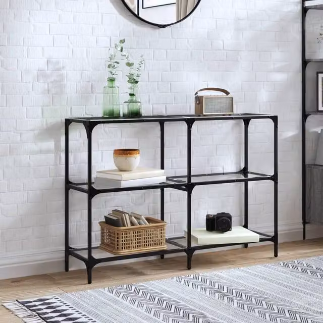 Berkfield Home Modern Console Table with Transparent Glass Top and Grey Steel Frame, W/D/H: 118.5 x 30 x 81 cm – 1