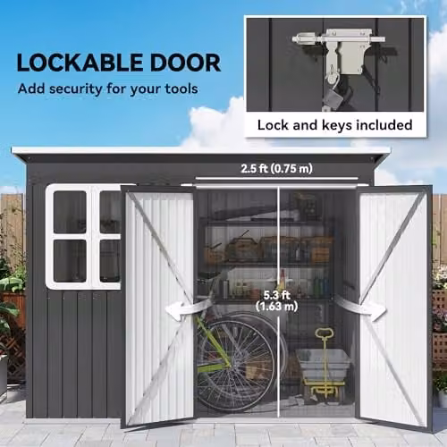 Outsunny Metal Garden Storage Shed with Window and Foundation Kit, Dark Grey – 6