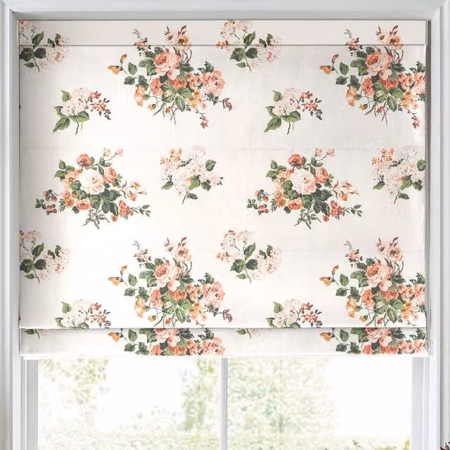Laura Ashley Rosemore Made to Measure Blackout Roman Blind in Natural Floral Pattern