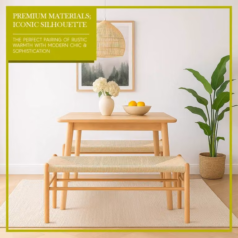 NESTLUNE Scandinavian Style Beech Wood Dining Bench in Sand/Beige