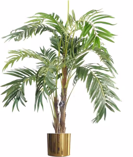 Leaf Design UK Premium Artificial Palm Tree with Gold Metal Planter, Green and Gold