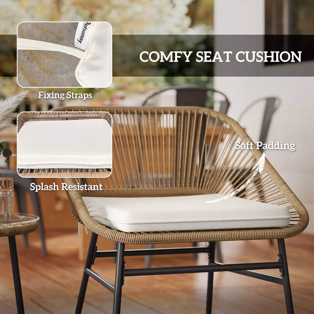OUTSUNNY Rattan Bistro Set with Cushions in Natural and Light Grey – 4