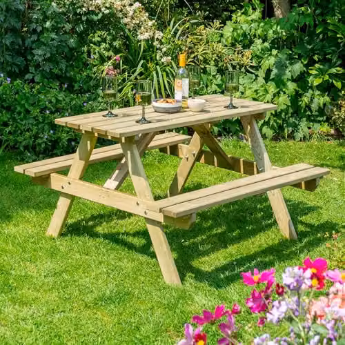 Rowlinson Traditional 4 Seater Wooden Picnic Table in Brown, L120 x W120 x H71 cm – 1