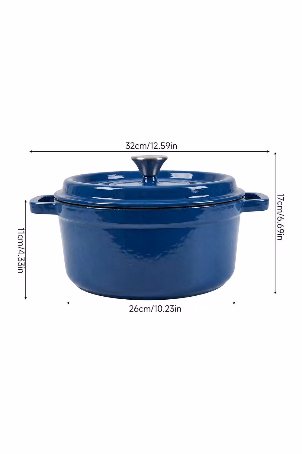 Living and Home Enamelled Cast Iron Dutch Oven Casserole Pot with Lid, Dark Blue, 5 L – 3