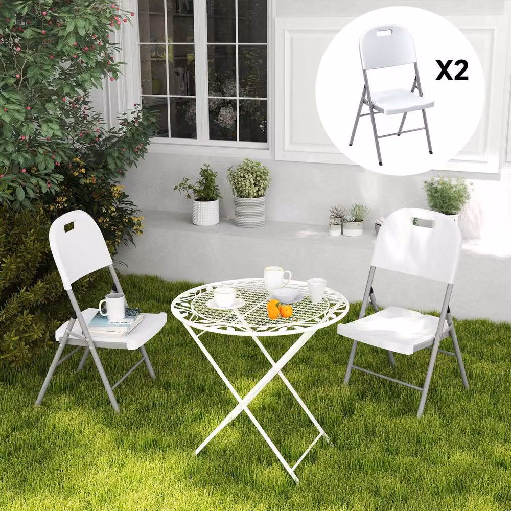 STILVORA Set of 2 White Foldable Metal Patio Chairs with Powder Coated Steel Finish, W/D/H: 54 x 47 x 86 cm – 6