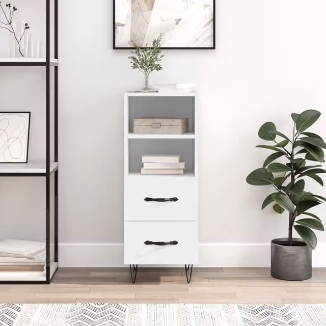 Berkfield Home Modern White Sideboard in Matt MDF and Metal, W/D/H: 34.5 x 34.5 x 90 cm