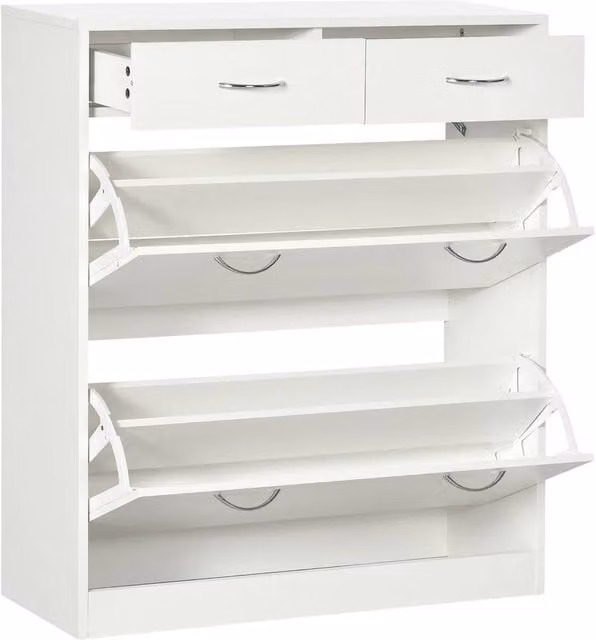 PAWNORA Slim White Matt Shoe Cabinet with 2 Tilting Compartments and Internal Shelves, H: 80.0 cm, W: 91.5 cm
