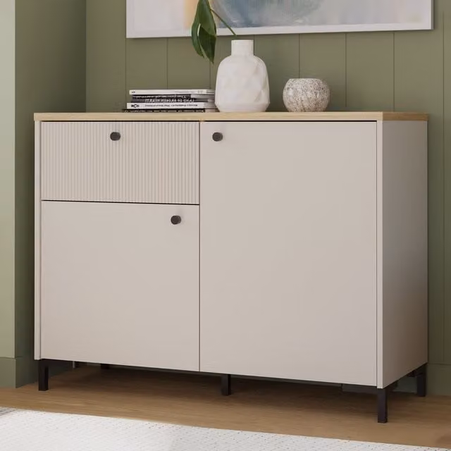 Furniture To Go Bixbite Sideboard with Fluted Detail, Drawer and Cupboard in Mauvella Oak and Sand