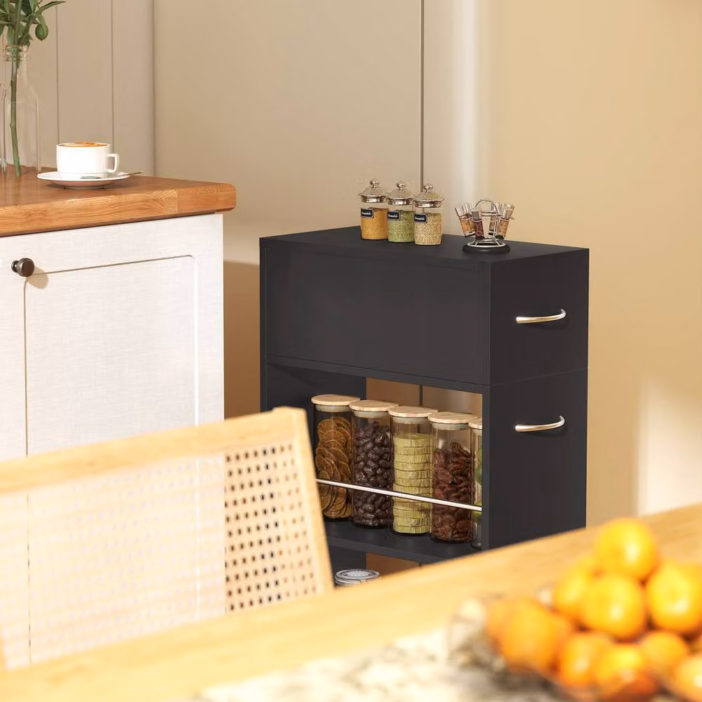 STILVORA Modern Black Storage Trolley with Drawer and Shelves in Wood and Metal – 8