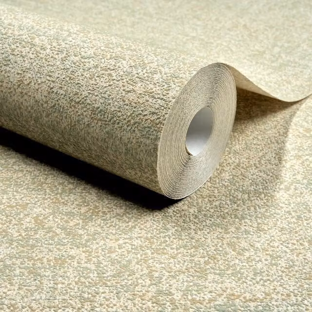 Grandeco Omuri Boucle Twill Effect Semi Plain Blown Vinyl Wallpaper - Green