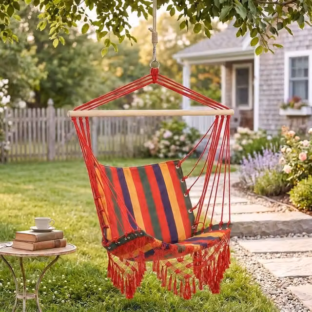 OUTSUNNY Striped Hammock Chair Swing with Cushions in Multicolour