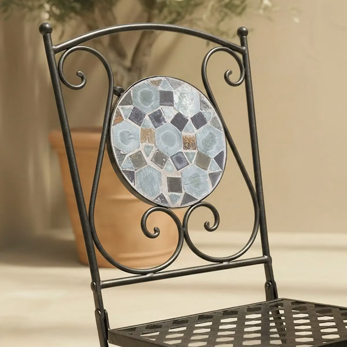 Charles Bentley 3 Piece Blue Mosaic Garden Dining Set with Round Table and 2 Folding Chairs, W/D/H: 60 x 60 x 91 cm – 2