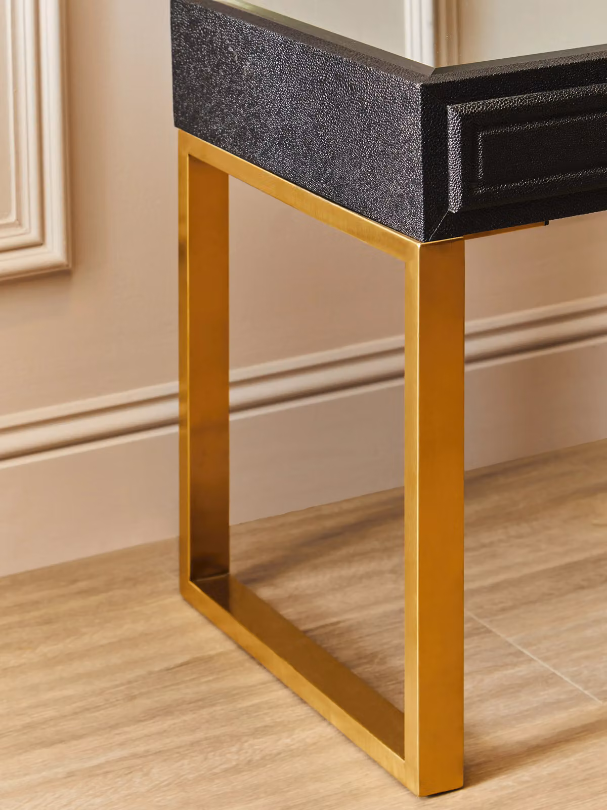 Fifty Five South Orsina 1-Drawer Faux Shagreen Side Table in Black with Gold Legs – 2
