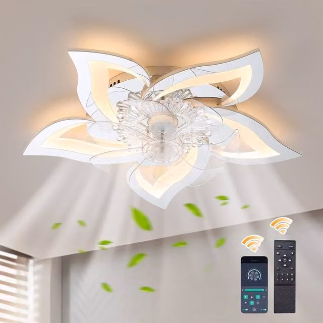NIVOR Dimmable Silent LED Ceiling Fan with Light and Remote Control, Silver and White Modern Chandelier – 1