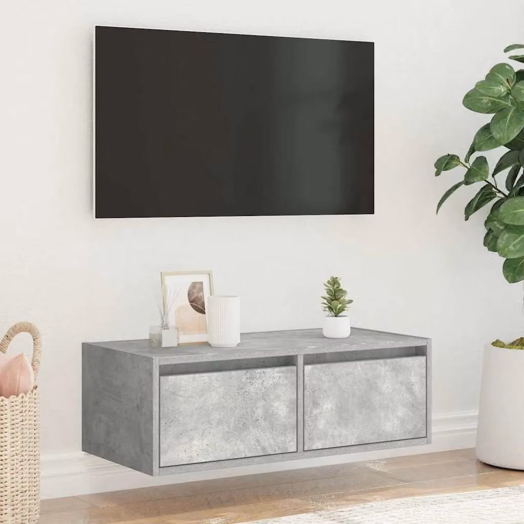 Berkfield Home Modern TV Cabinet with LED Lights in Concrete Grey, W: 75 cm, D: 25 cm, H: 35.5 cm – 3