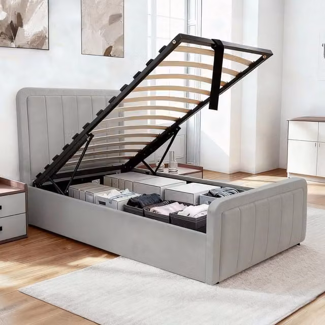 Comfy Living Brushed Velvet Ottoman Bed Frame in Grey, W/D/H: 90 x 190 cm