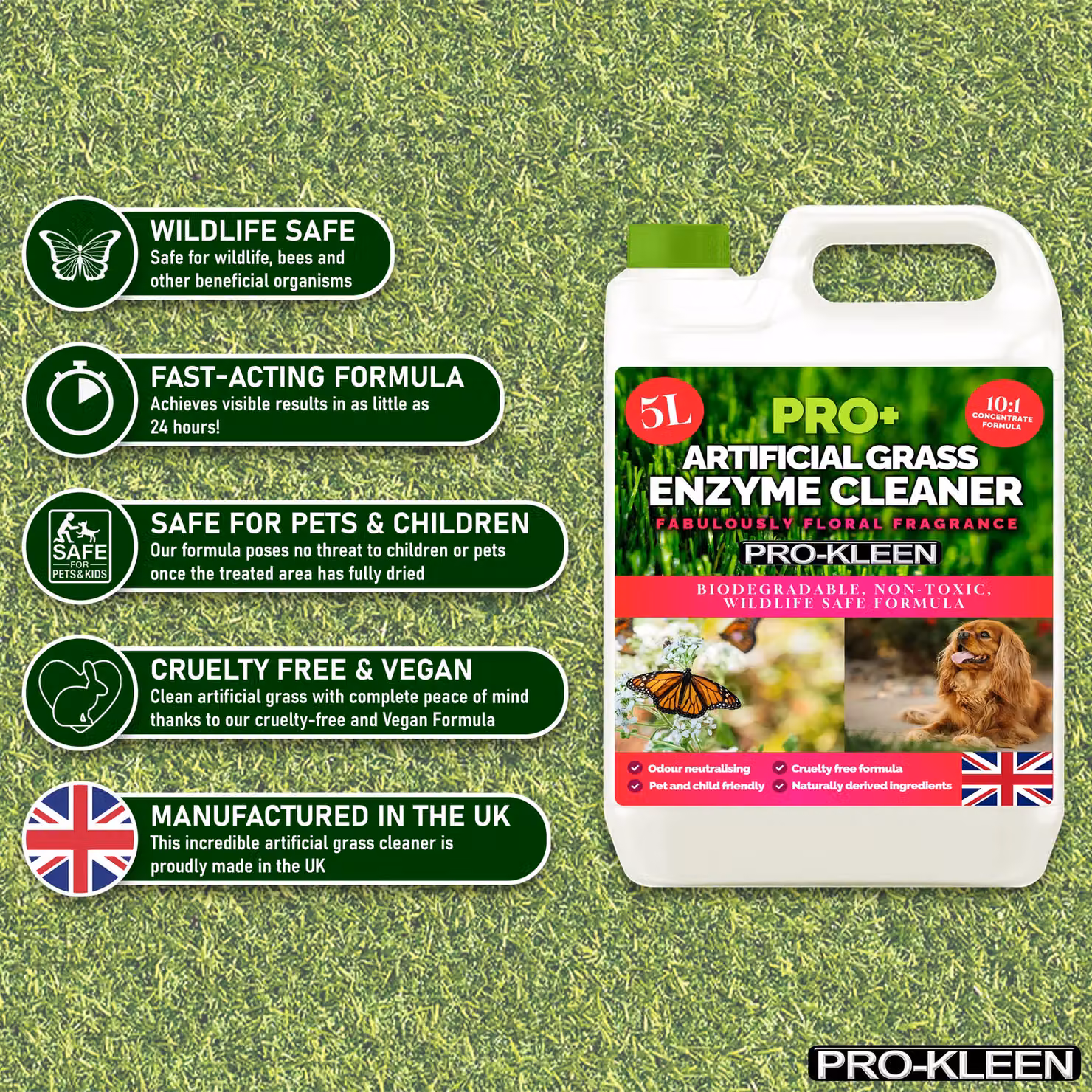 ProKleen ProBio Artificial Grass Cleaner Probiotic Based Deodoriser and Odour Eliminator, Floral Fragrance, 2 x 5 l – 2