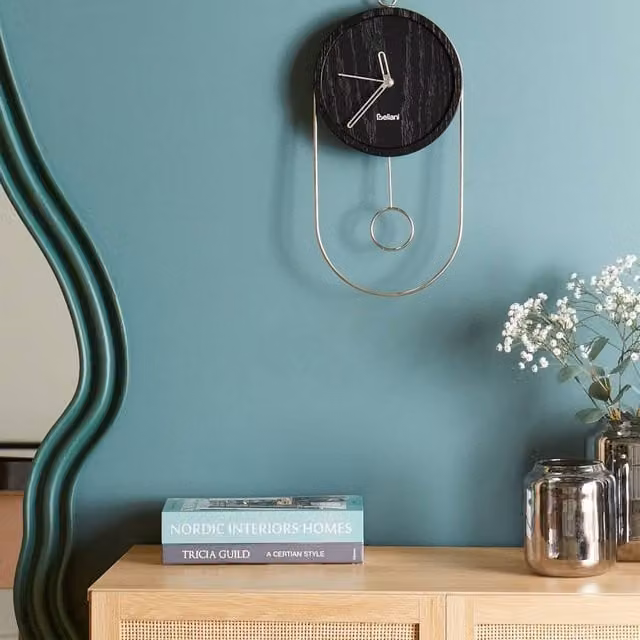 Wyld and Coco Black Minimalist Pendulum Wall Clock, W/H: 45 x 20 cm