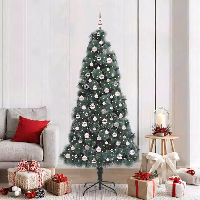 Berkfield Home Pre-lit Artificial Christmas Tree with Ball Set, Green, Height: 210 cm
