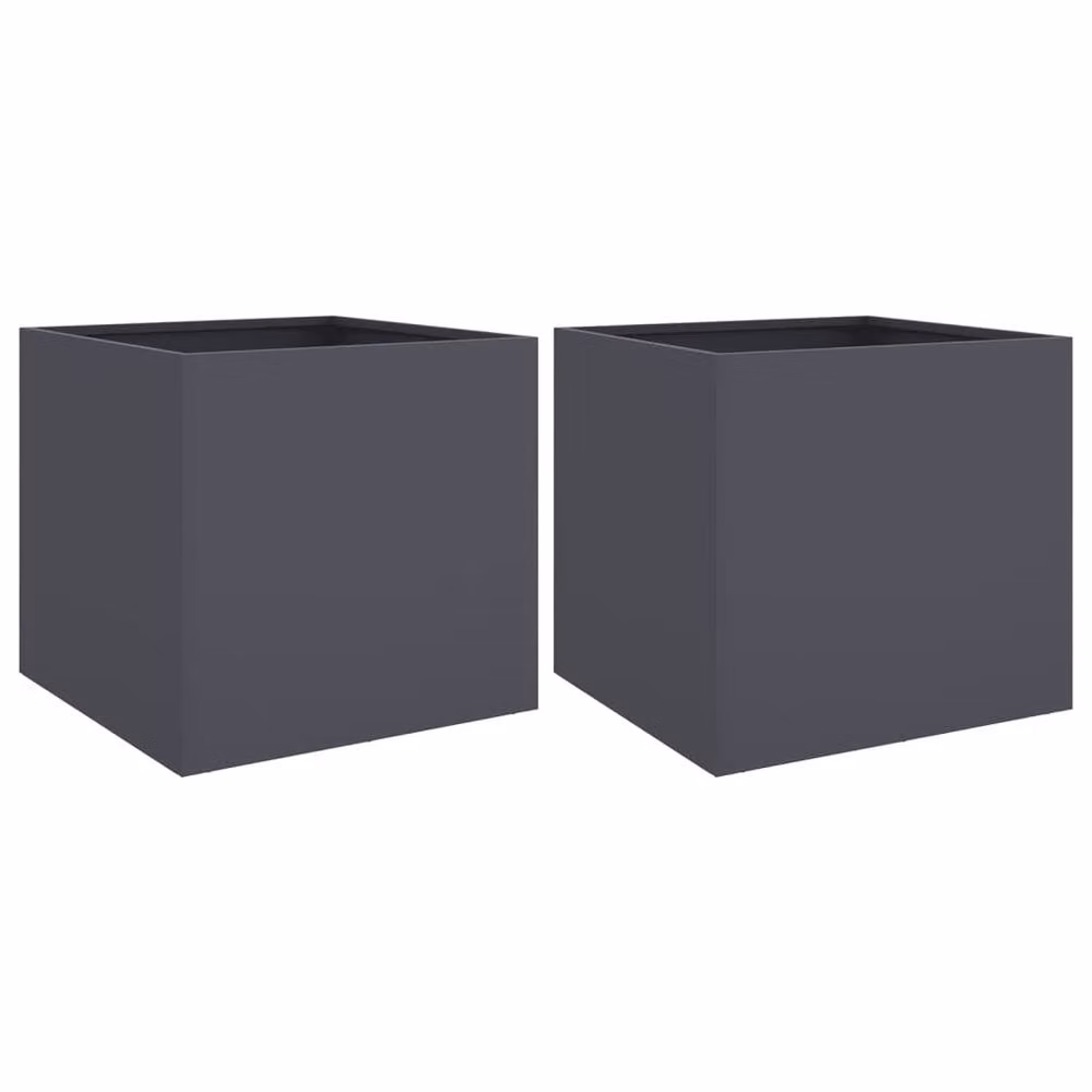 Berkfield Home Steel Planters, 2 Pieces, Anthracite, W: 42 cm, D: 40 cm, H: 39 cm – 2
