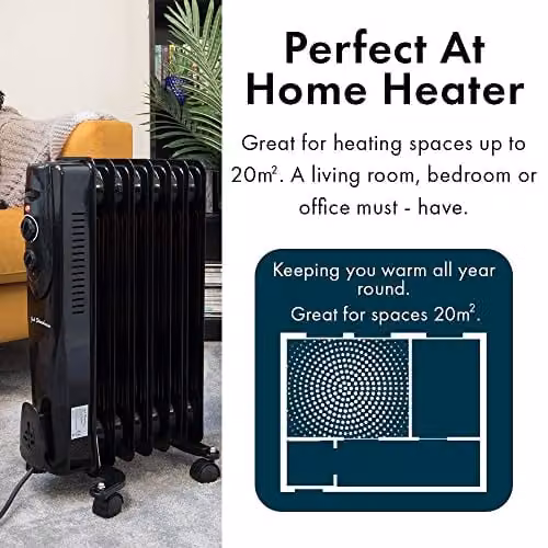 Jack Stonehouse 1500W 7 Fin Oil Filled Portable Electric Radiator, Black, W/D/H: 55 x 40 x 24 cm – 6