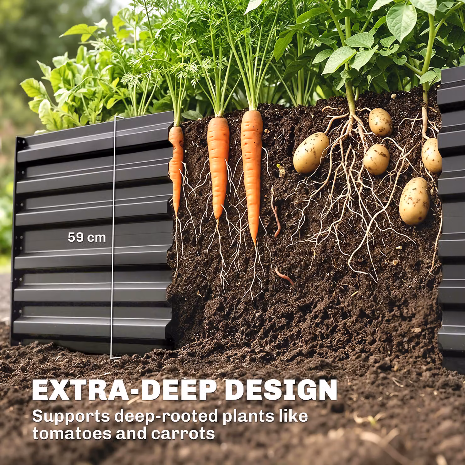 Outsunny Galvanised Steel Rectangular Raised Garden Bed in Dark Grey, W: 180 cm, D: 90 cm, H: 59 cm – 4