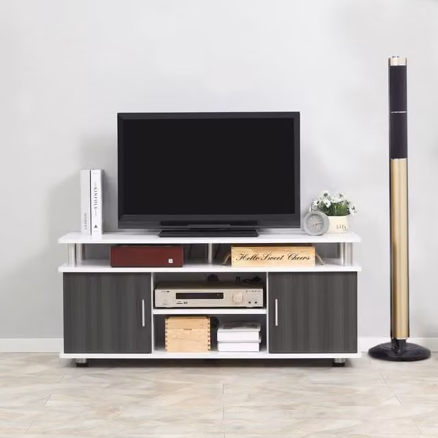 HOMCOM Modern Grey and White TV Cabinet Entertainment Centre for your Living Room