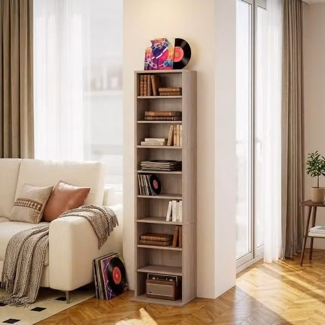 STILVORA CD Storage Unit with 9 Adjustable Shelves in Brown – 1