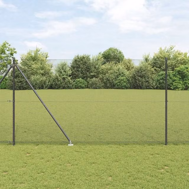 Berkfield Home Grey Steel Welded Wire Fence with 13 Spike Posts, 1.6 m x 25 m