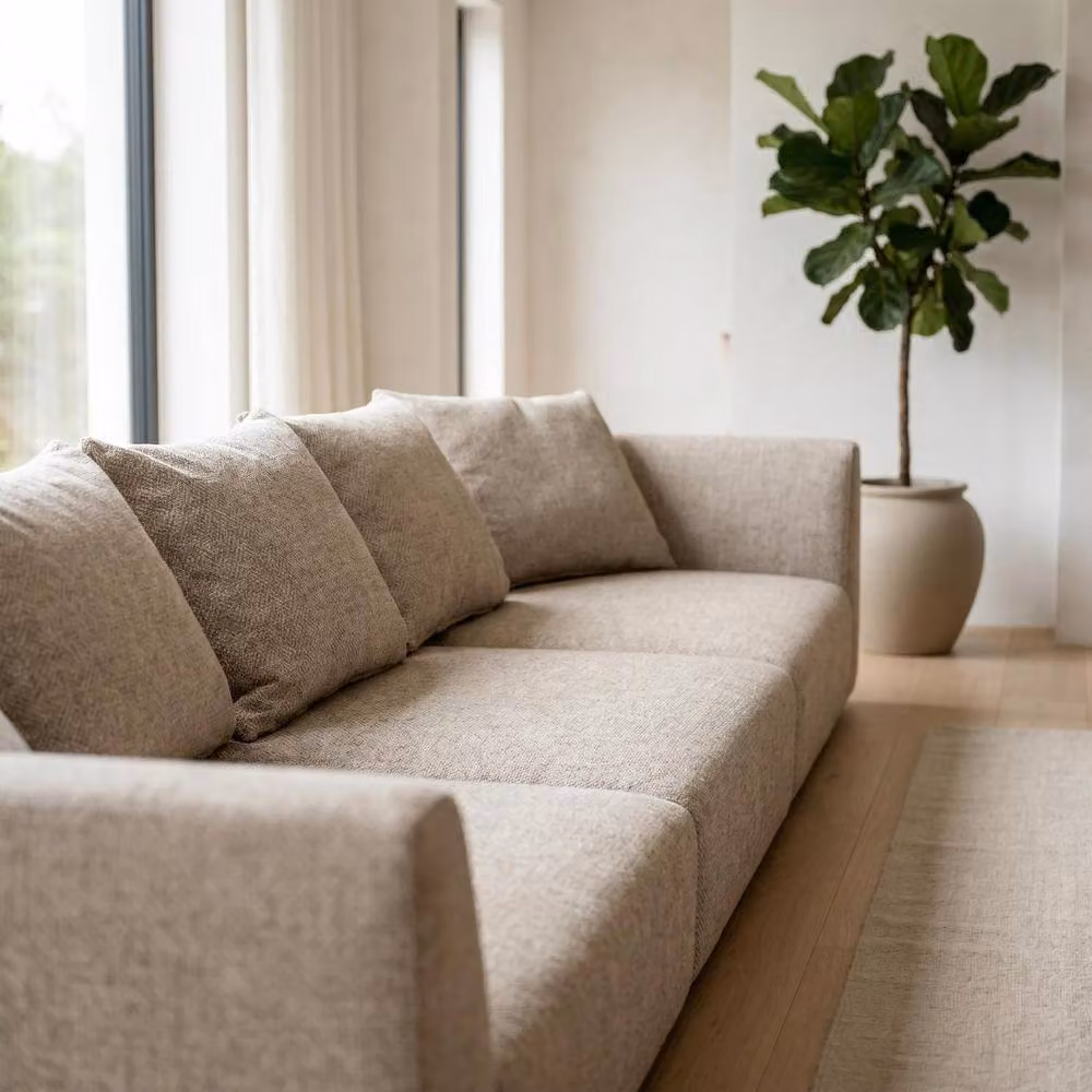 Abakus Direct Tokyo 5 Seater Upholstered Sofa in Grey and Beige Fabric with Scatter Cushions – 2