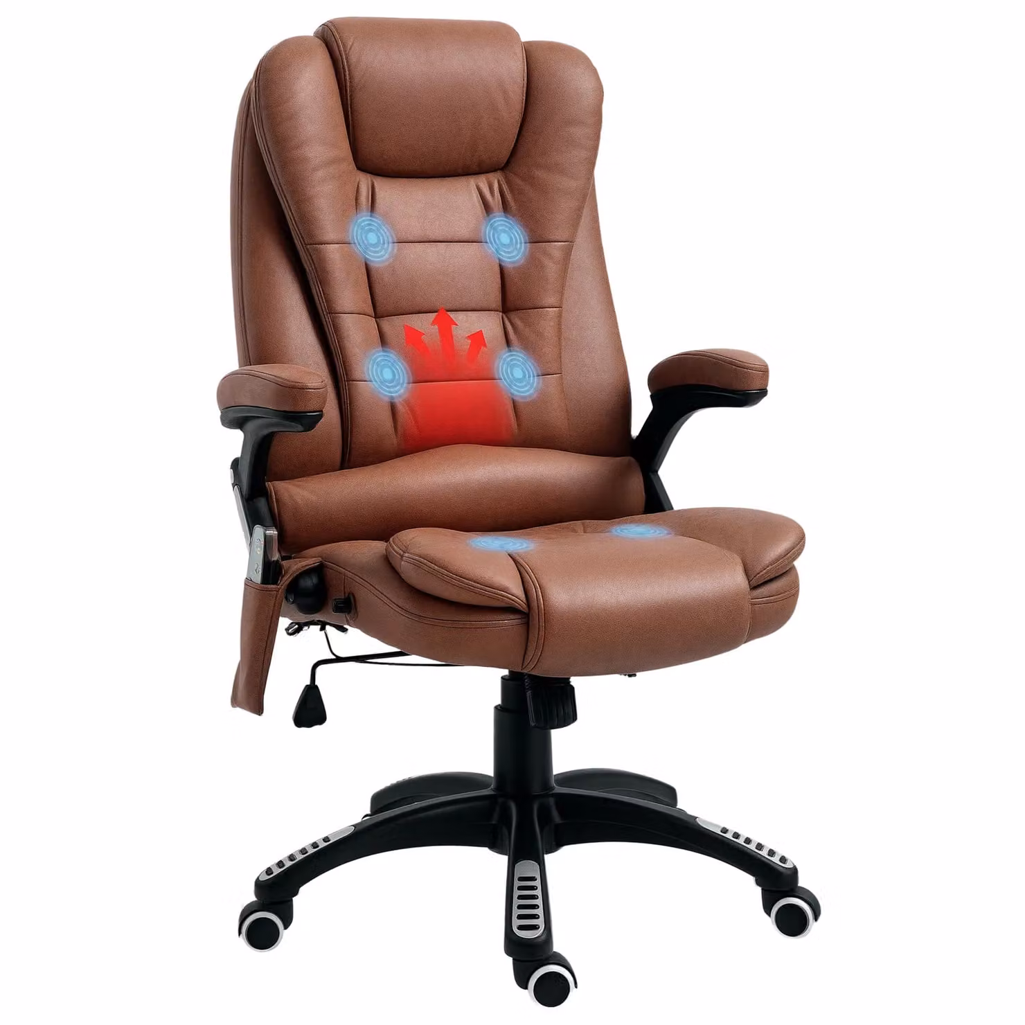 Vinsetto Ergonomic Brown Fabric Gaming and Office Chair with 6-Point Massage and Heated Back Support – 2
