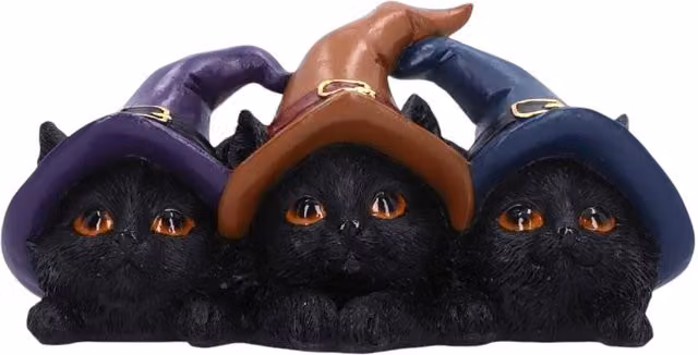 Nemesis Now Trio of Mischief Witches Cats Figurine, Black and Multicolour, Width: 20 cm