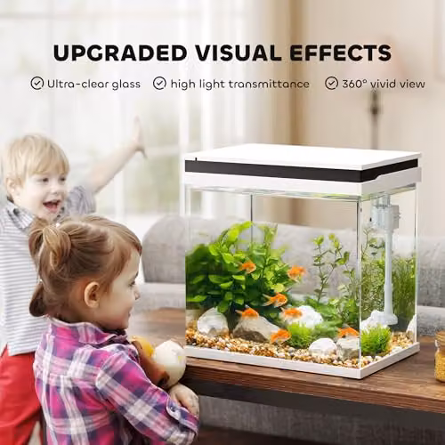 PawHut 26L Small Fish Tank with Filter System, LED Lights and Water Pump, White – 5