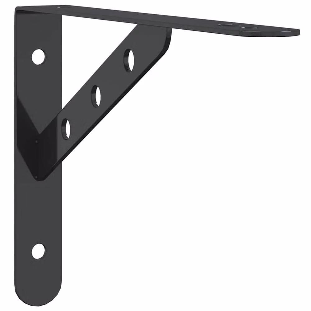 Berkfield Home Black Stainless Steel Wall Mounted Shelf Brackets, 4 Pack, W: 23.5 cm, D: 2.5 cm, H: 15.5 cm – 2