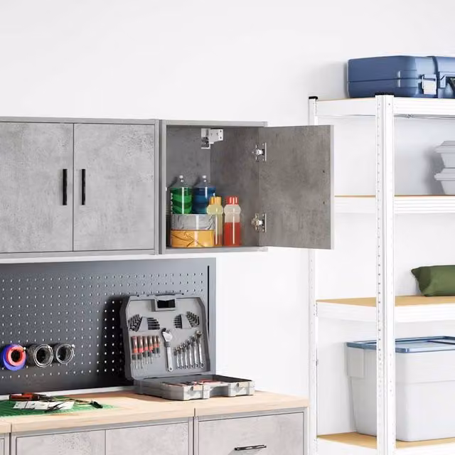 Berkfield Home Wall Mounted Garage and Workshop Cabinet in Concrete Grey Matt MDF