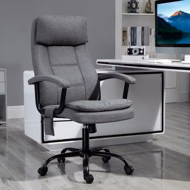 Vinsetto Grey Fabric Executive Swivel Desk Chair with Headrest and Armrests for Home Office